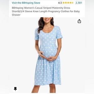 Polka dot blue maternity midi dress